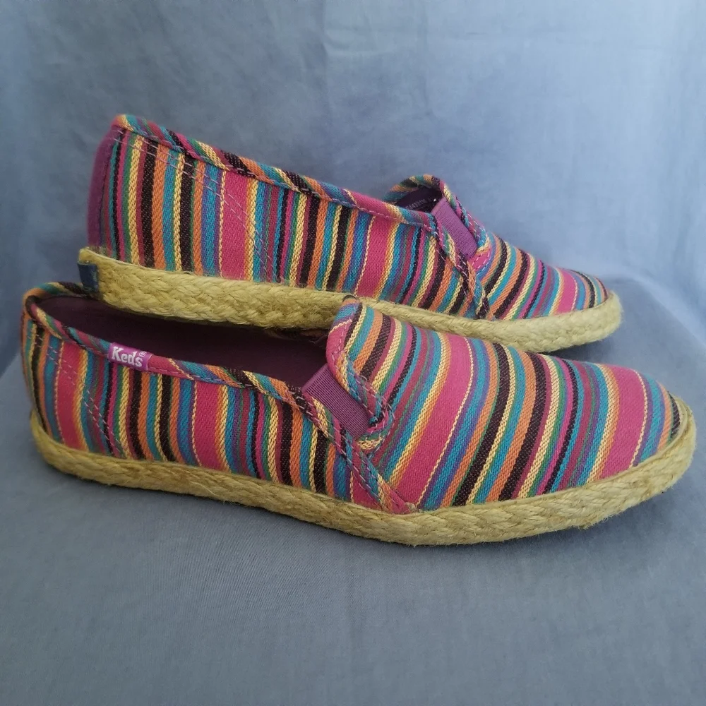 Keds Rainbow Stripe Espadrille Slip On Flats Canvas Shoes Women’s 6